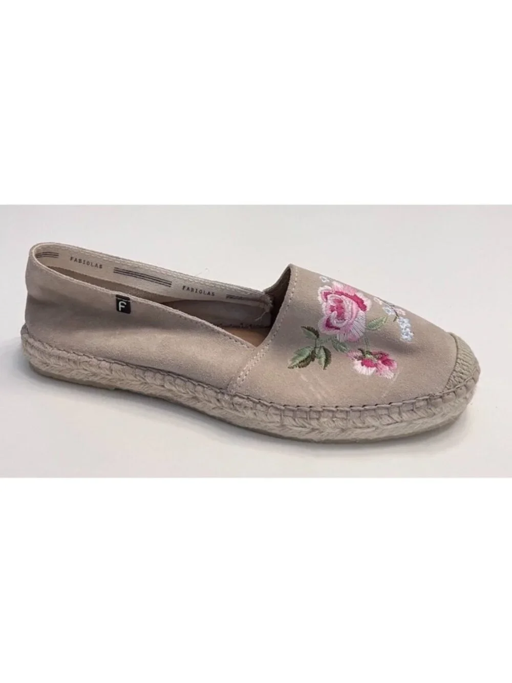 New Sz 9 40 FABIOLAS Espadrilles Suede Embroidered Flats Beige Tan Anthropologie